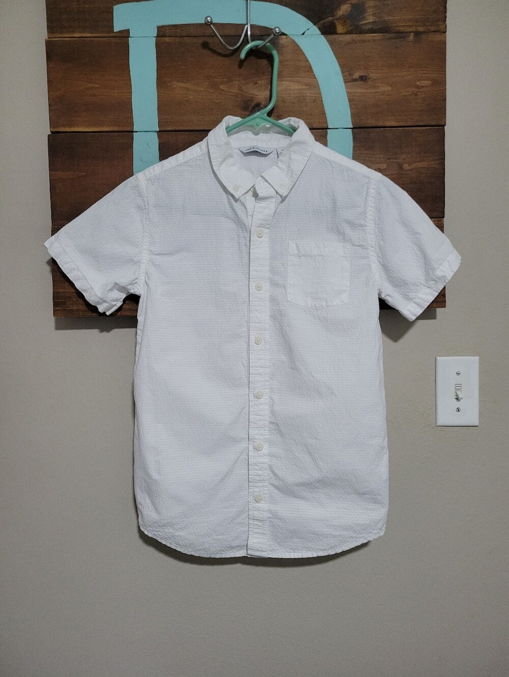 Janie and Jack White Short Sleeve Button-Down The Seersucker Shirt Size 14